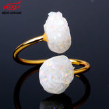 ShinyGem Vintage Natural Irregular Double Druzy Stone Ring Adjustable Size