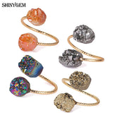 ShinyGem Vintage Natural Irregular Double Druzy Stone Ring Adjustable Size