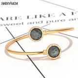 Vintage Labradorite Stone Cuff Bracelets with Zircon Charm