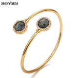 Vintage Labradorite Stone Cuff Bracelets with Zircon Charm