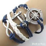 Suede Leather Shoelace Bracelet with Rudder Anchor Charm
