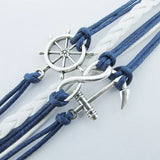 Suede Leather Shoelace Bracelet with Rudder Anchor Charm