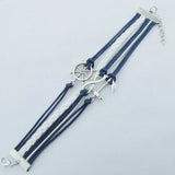 Suede Leather Shoelace Bracelet with Rudder Anchor Charm