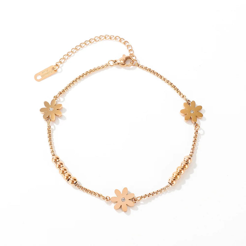 ShoneMes Daisy Anklet Titanium Steel Flower Bead Foot Chain