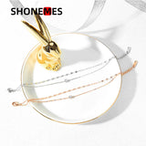 ShoneMes Zircon Anklet Titanium Steel Double Chain Foot Jewelry