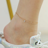 ShoneMes Zircon Anklet Titanium Steel Double Chain Foot Jewelry