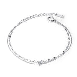 ShoneMes Zircon Anklet Titanium Steel Double Chain Foot Jewelry