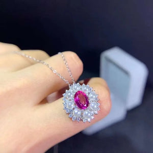 Natural Red Topaz Ring 925 Sterling Silver Lady Necklace Pearl Jewelry