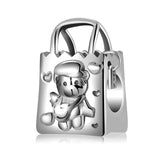 925 Sterling Silver Shopping Bag Bear Bead for DIY Jewelry