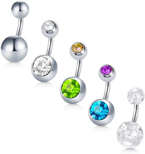 Short Belly Button Rings 5 Pcs Stainless Steel Petite Navel Rings Variety Pack