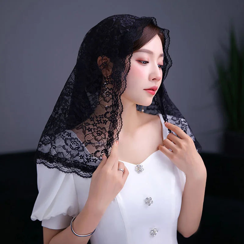 White/Black Bridal Veil Head Covering