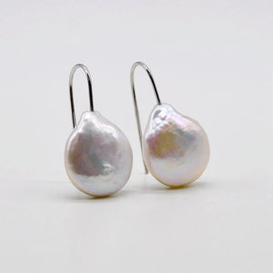 Coin Baroque Pearl Earrings, 925 Silver Hooks