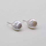 Coin Baroque Pearl Earrings, 925 Silver Hooks