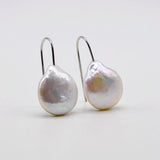 Coin Baroque Pearl Earrings, 925 Silver Hooks
