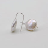 Coin Baroque Pearl Earrings, 925 Silver Hooks