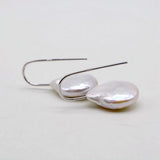 Coin Baroque Pearl Earrings, 925 Silver Hooks