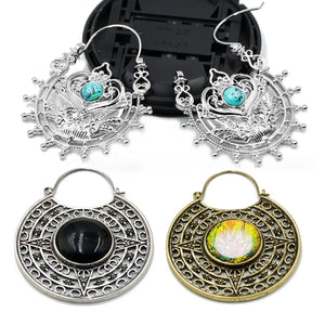 Brass Stone Banded Ear Weights Hoop Earring Ear Gauge Expander Plugs