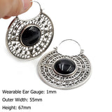 Brass Stone Banded Ear Weights Hoop Earring Ear Gauge Expander Plugs