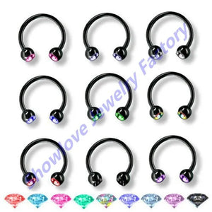 9pc Anodized Circular Barbell Piercing CZ Gem Horseshoe Lip Eyebrow Labrets