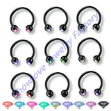 9pc Anodized Circular Barbell Piercing CZ Gem Horseshoe Lip Eyebrow Labrets
