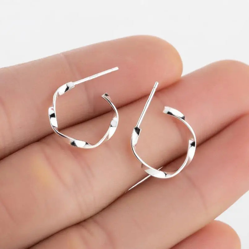 925 Silver Geometric Curve Stud Earrings for Women Girls