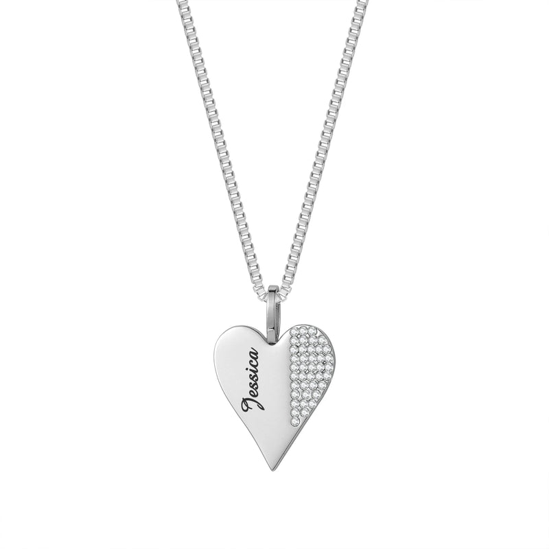 Heart Charm 18K Plated Necklace Laser Engraved Name Valentines Gift For Mom