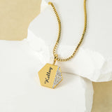 Personalized Side Pave Hexagon Charm Couple Name Necklace