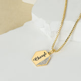 Personalized Side Pave Hexagon Charm Couple Name Necklace