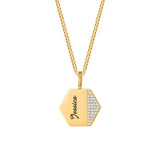 Personalized Side Pave Hexagon Charm Couple Name Necklace