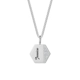 Personalized Side Pave Hexagon Charm Couple Name Necklace