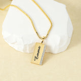 Pave Rectangular Charm Vertical Name Necklace with Crystal