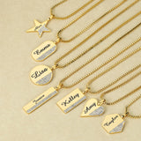 Pave Rectangular Charm Vertical Name Necklace with Crystal