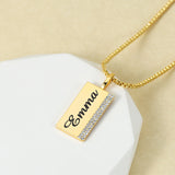 Pave Rectangular Charm Vertical Name Necklace with Crystal