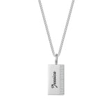 Pave Rectangular Charm Vertical Name Necklace with Crystal