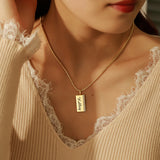 Pave Rectangular Charm Vertical Name Necklace with Crystal
