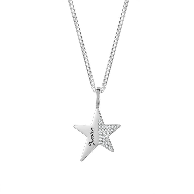 Personalized Side Pave Star Charm Name Necklace 18k Plated