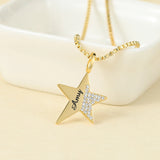 Personalized Side Pave Star Charm Name Necklace 18k Plated