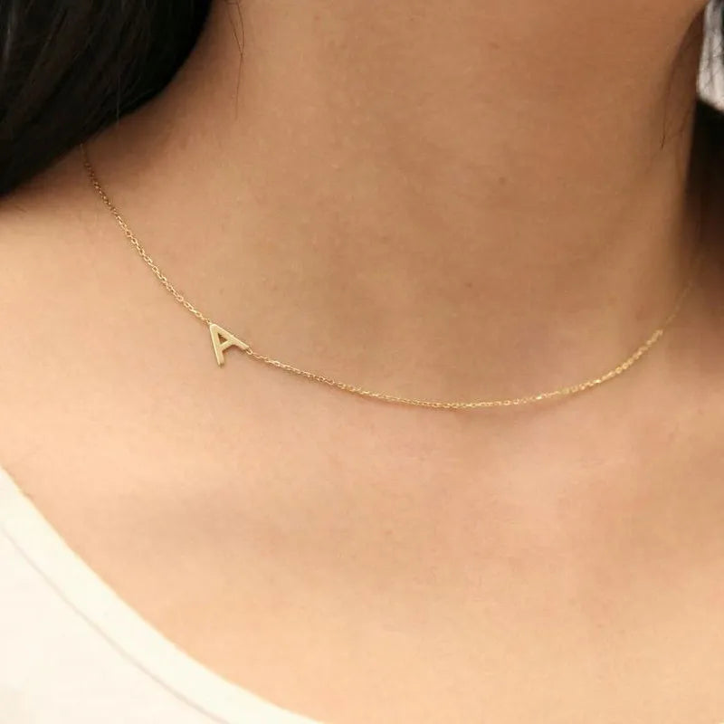 Dainty Initial Necklace A-Z Silver Letter Name Necklace
