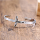 Sideways Jesus Cross Cuffs Bracelet Stainless Steel Bangle