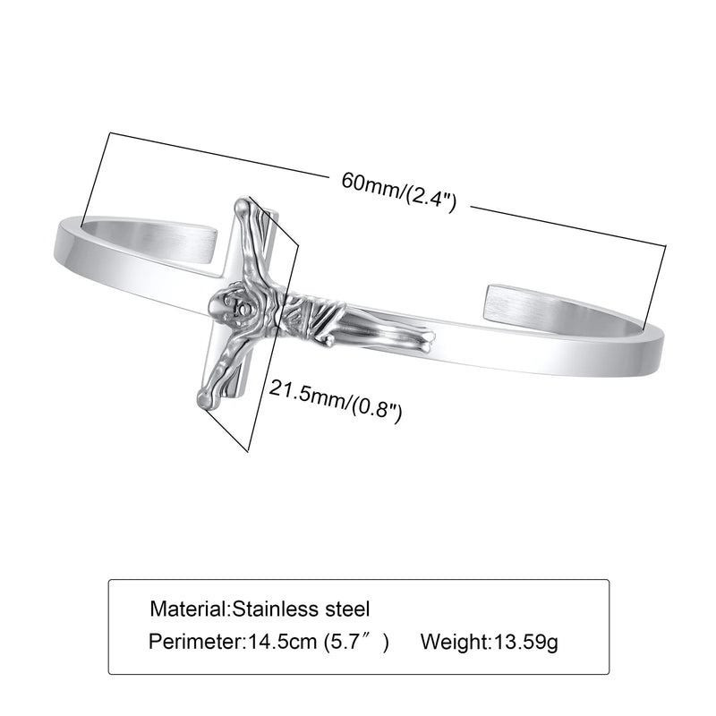 Sideways Jesus Cross Cuffs Bracelet Stainless Steel Bangle