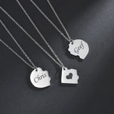 Sifisrri 3PCS Engrave Name Date Heart Puzzle Pendant Necklace