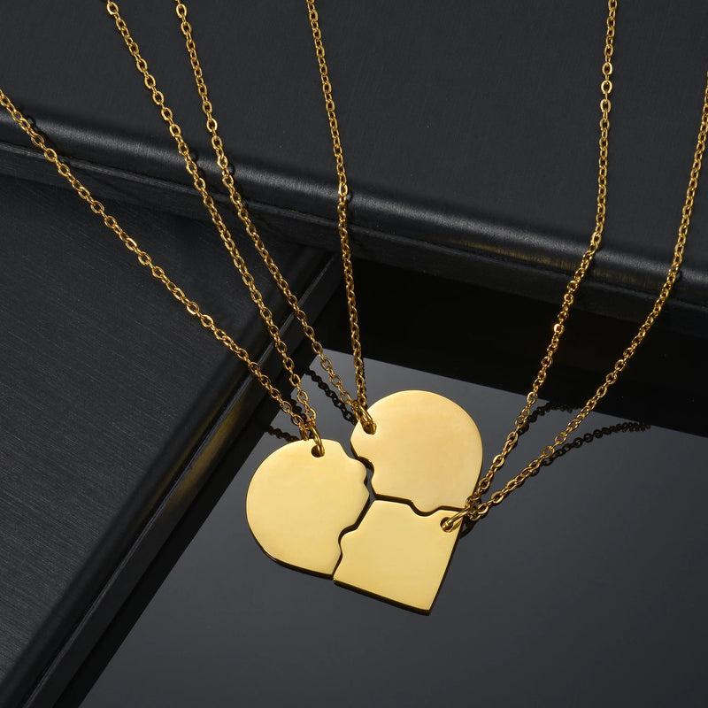 Sifisrri 3PCS Engrave Name Date Heart Puzzle Pendant Necklace