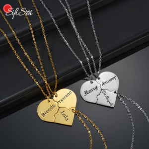 Sifisrri 3PCS Engrave Name Date Heart Puzzle Pendant Necklace