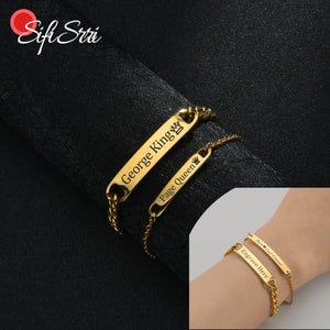 Personalized Couple Name Date Bracelet - Stainless Steel Cuban Chain