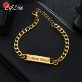 Personalized Engraved Name Bracelet Stainless Steel Cuban Chain