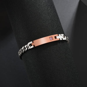 Personalized Zircon Couple Bracelet Stainless Steel Cuban Chain Bangle