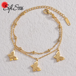 Sifisrri Stainless Steel Butterfly Heart Bracelet for Women