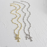 Sifisrri Zircon Double Cross Necklace Alloy Link Chain Choker Jewelry