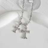 Sifisrri Zircon Double Cross Necklace Alloy Link Chain Choker Jewelry