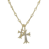 Sifisrri Zircon Double Cross Necklace Alloy Link Chain Choker Jewelry